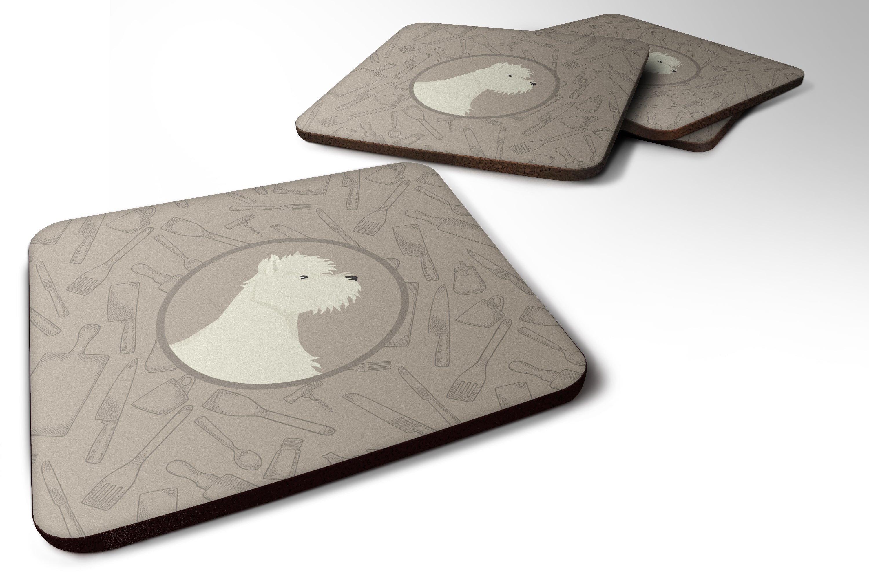 Westie In the Kitchen Foam Coasters Set of 4 Cup Coasters for Indoor Outdoor, Tabletop Protection, Anti Slip, Mouse pad Material