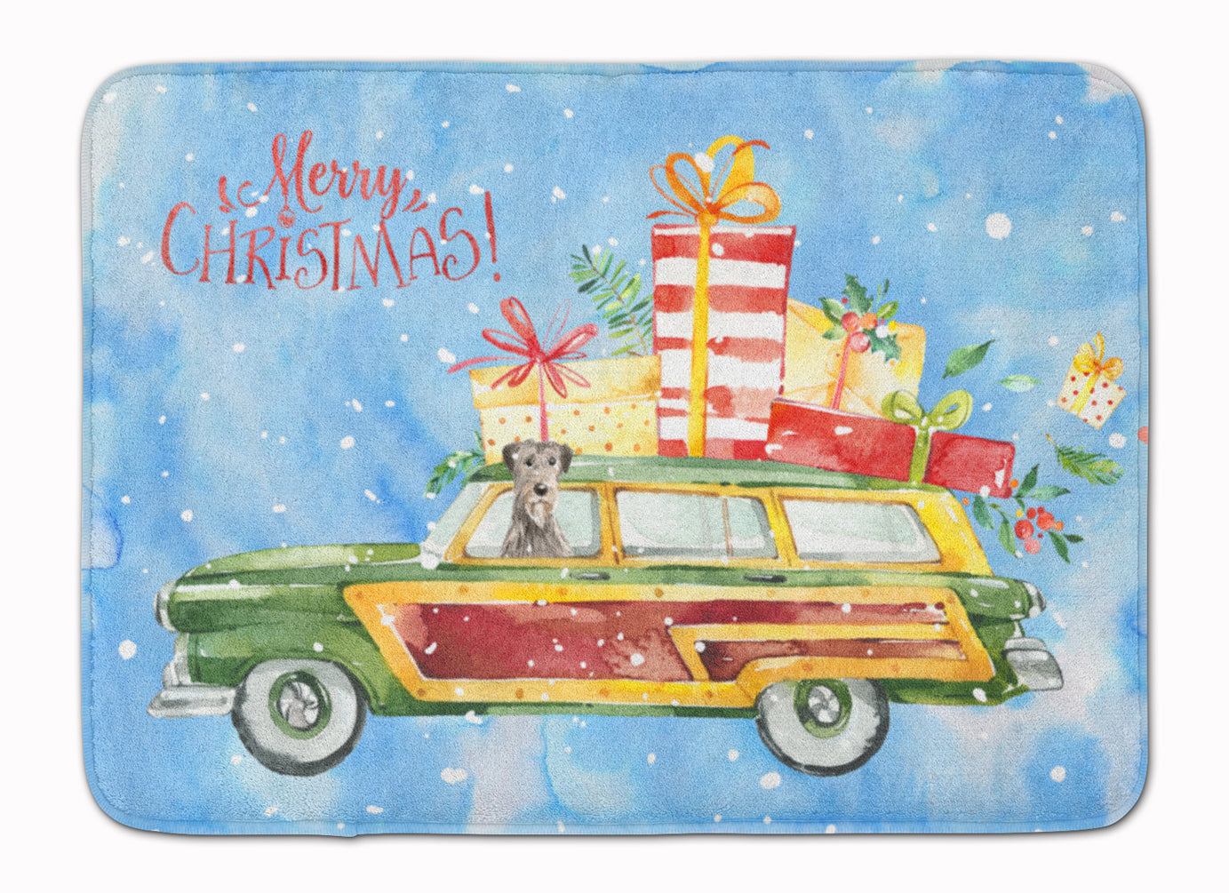 Merry Christmas Irish Wolfhound Memory Foam Kitchen Mat Machine Washable Anti-Fatigue Cushion Comfort Bath or Kitchen Rug