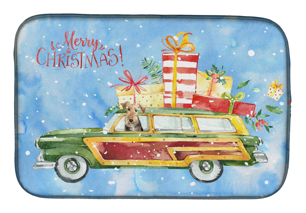 Merry Christmas Welsh Terrier Dish Drying Mat Absorbent Dish Drying Mat Pad for Kitchen Counter Dish Drainer Mat for Countertop, 14 x 21", Multicolor