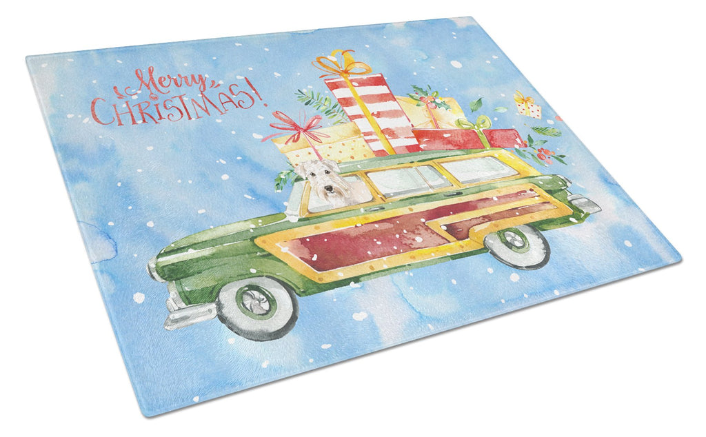 Merry Christmas Wheaten Terrier Cutting Board Tempered Glass Kitchen Cutting Surface, Heat Resistant Chopping, Non-Slip Feet, Food Prep & Serving