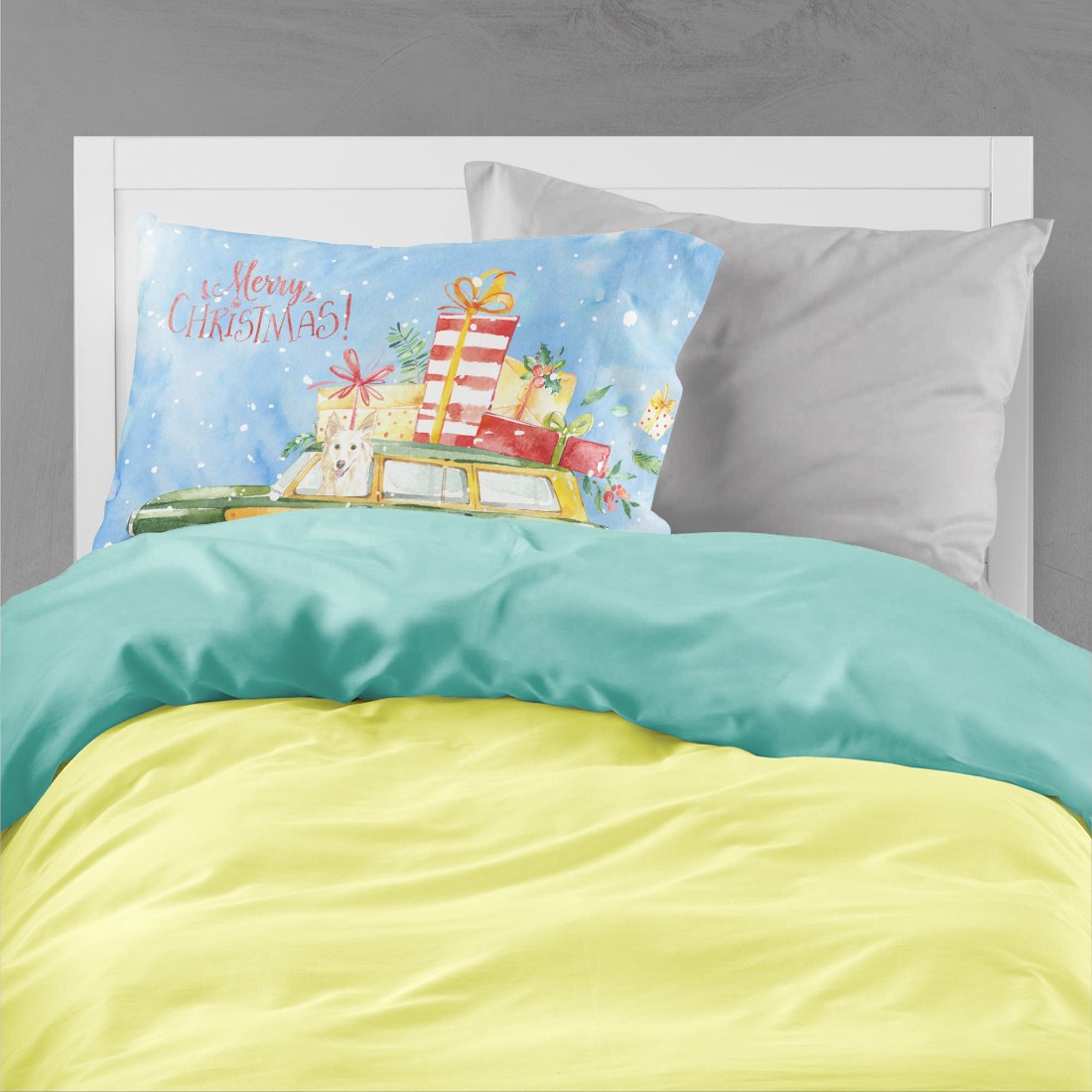Merry Christmas White Collie Standard Pillowcase Lightweight Super Soft Easy Care Decorative Artwork Pillowcase, Standard