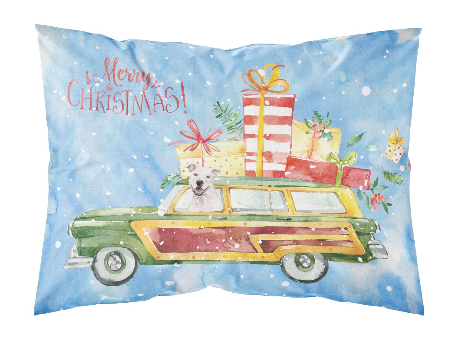 Merry Christmas White Staffordshire Bull Terrier Standard Pillowcase Lightweight Super Soft Easy Care Decorative Artwork Pillowcase, Standard