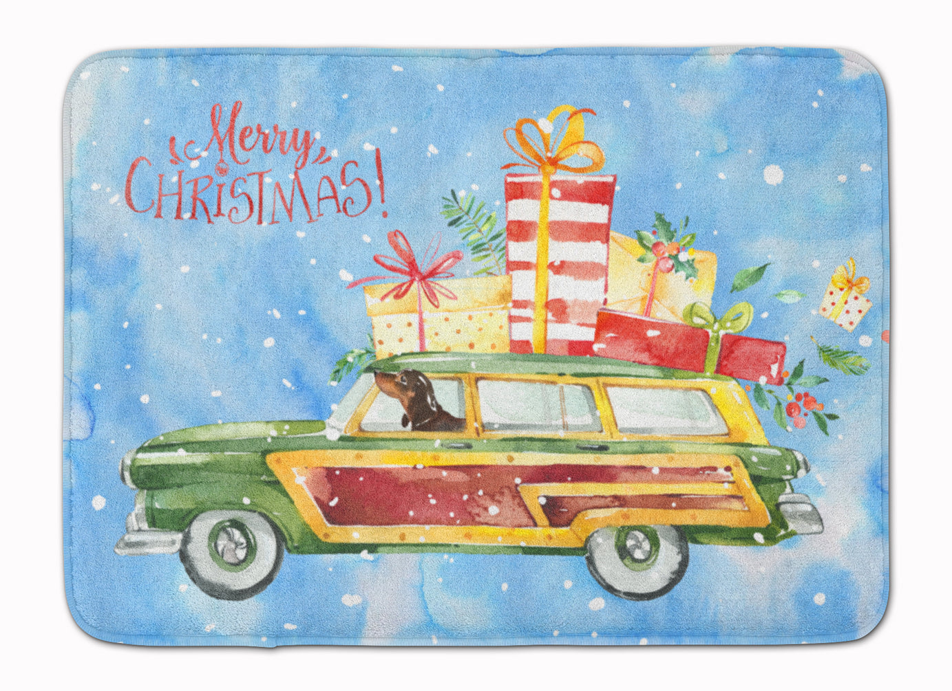 Merry Christmas Dachshund Memory Foam Kitchen Mat Machine Washable Anti-Fatigue Cushion Comfort Bath or Kitchen Rug