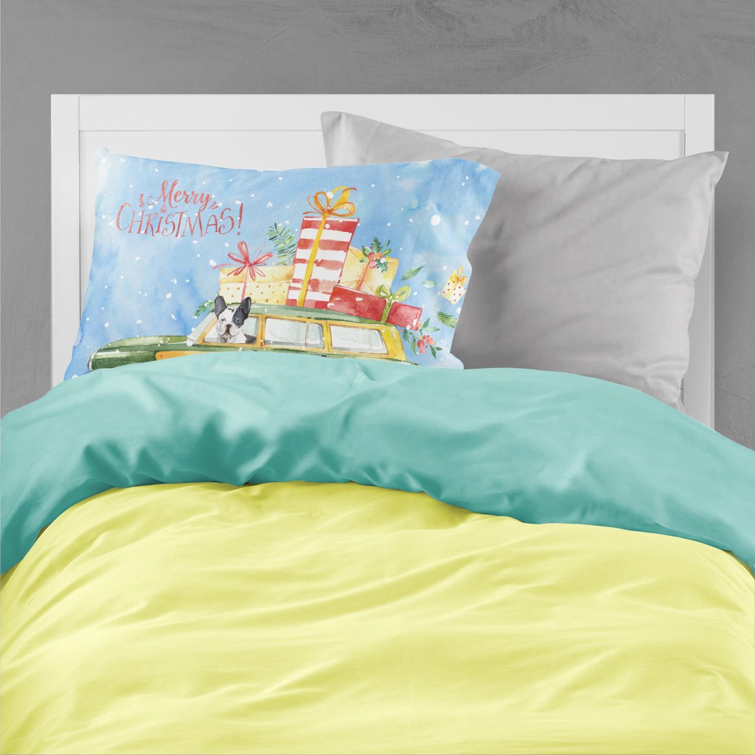 Merry Christmas French Bulldog Standard Pillowcase Lightweight Super Soft Easy Care Decorative Artwork Pillowcase, Standard