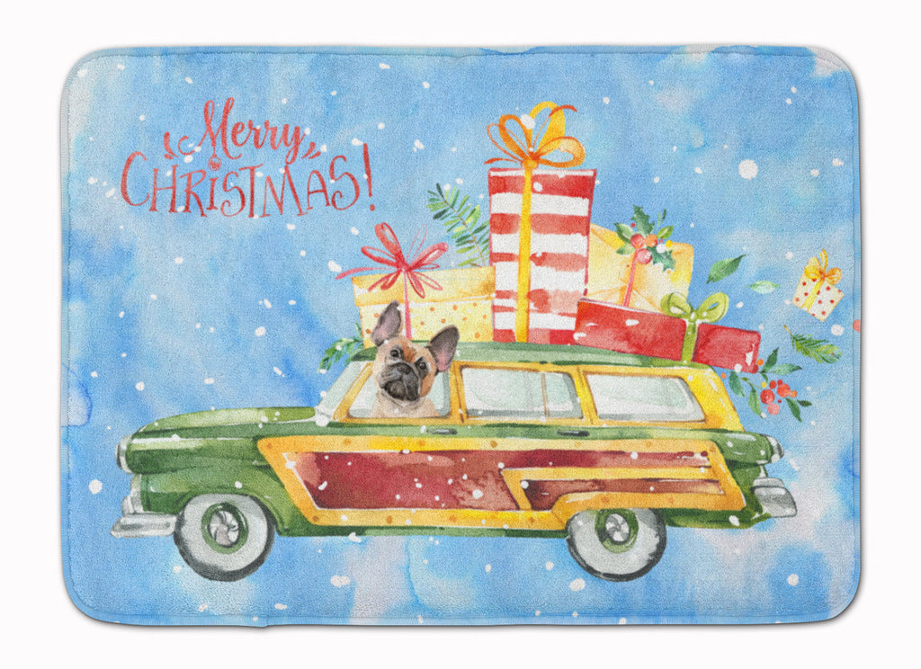 Merry Christmas Fawn French Bulldog Memory Foam Kitchen Mat Machine Washable Anti-Fatigue Cushion Comfort Bath or Kitchen Rug