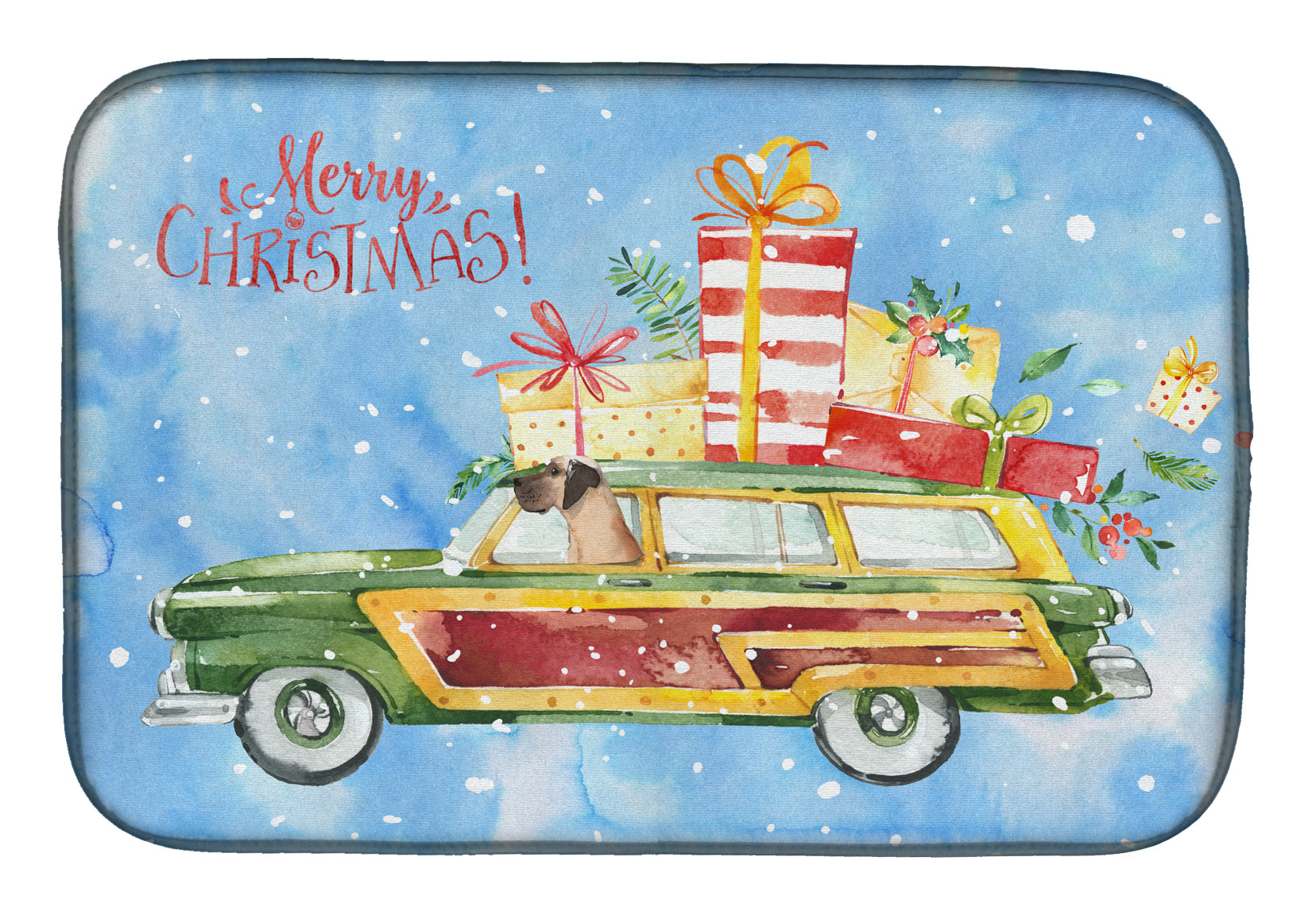 Merry Christmas Great Dane Dish Drying Mat Absorbent Dish Drying Mat Pad for Kitchen Counter Dish Drainer Mat for Countertop, 14 x 21", Multicolor