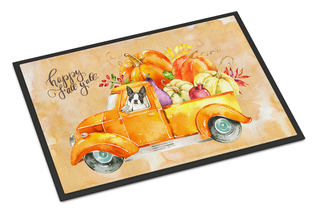 Fall Harvest Boston Terrier Doormat Indoor Outdoor 18H X 27W Front Door Mat Rugs for Entryway, Non Slip Washable