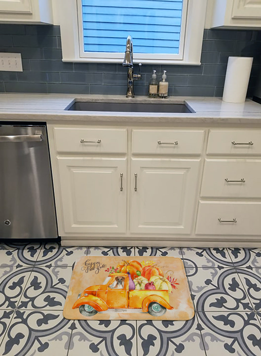 Fall Harvest Boxer Memory Foam Kitchen Mat Machine Washable Anti-Fatigue Cushion Comfort Bath or Kitchen Rug