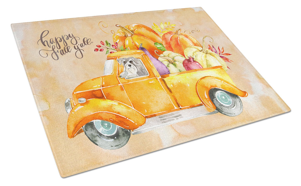 Fall Harvest Schnauzer #2 Cutting Board Tempered Glass Kitchen Cutting Surface, Heat Resistant Chopping, Non-Slip Feet, Food Prep & Serving