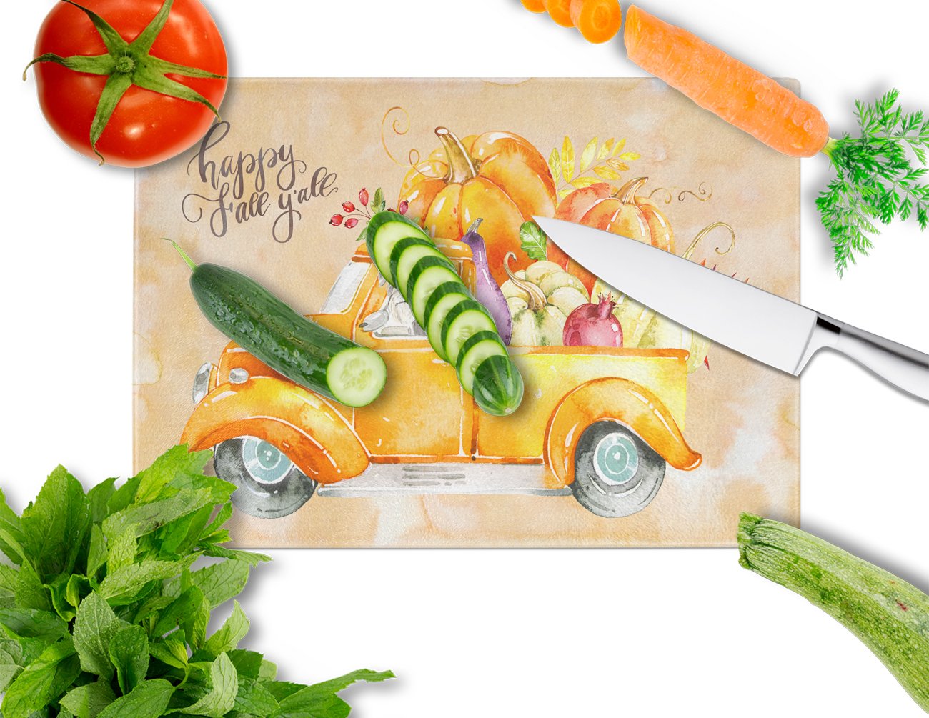 Fall Harvest Schnauzer #2 Cutting Board Tempered Glass Kitchen Cutting Surface, Heat Resistant Chopping, Non-Slip Feet, Food Prep & Serving