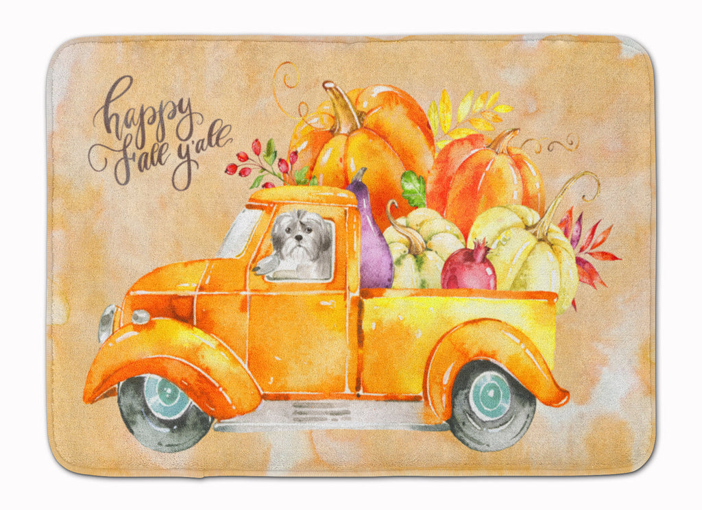 Fall Harvest Shih Tzu Puppy Cut Memory Foam Kitchen Mat Machine Washable Anti-Fatigue Cushion Comfort Bath or Kitchen Rug