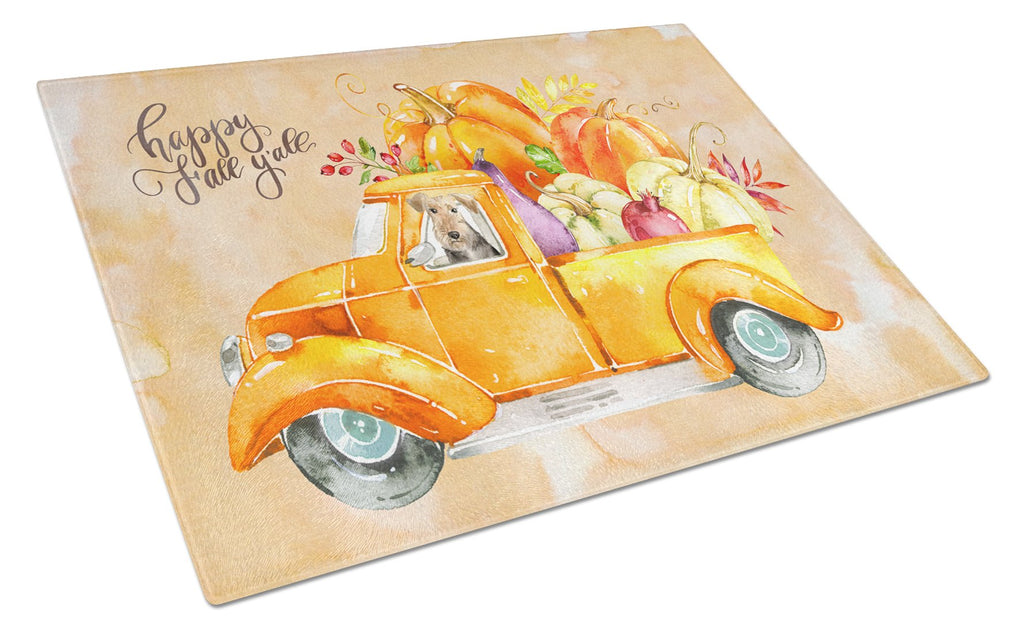 Fall Harvest Welsh Terrier Cutting Board Tempered Glass Kitchen Cutting Surface, Heat Resistant Chopping, Non-Slip Feet, Food Prep & Serving
