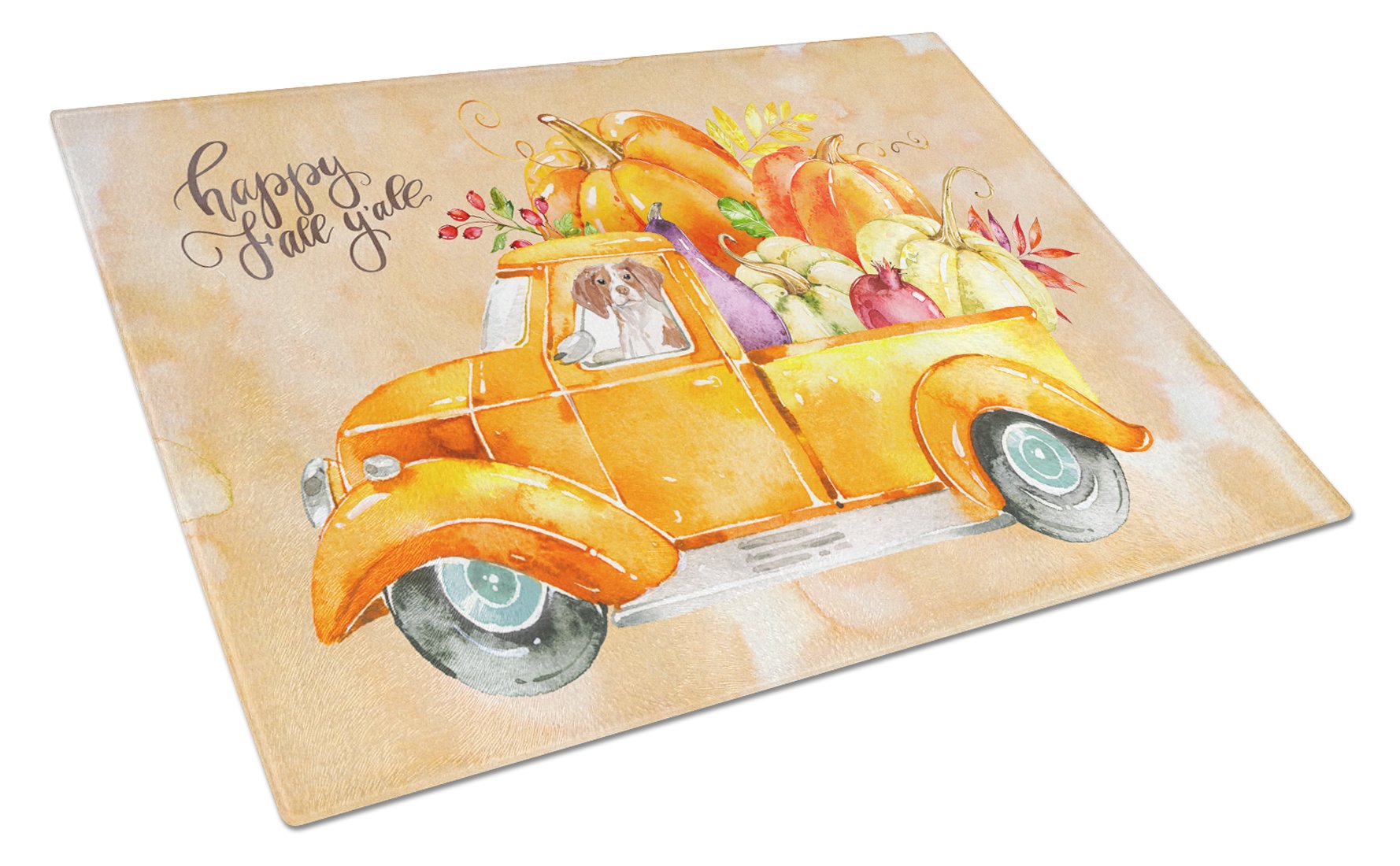 Fall Harvest Brittany Spaniel Cutting Board Tempered Glass Kitchen Cutting Surface, Heat Resistant Chopping, Non-Slip Feet, Food Prep & Serving