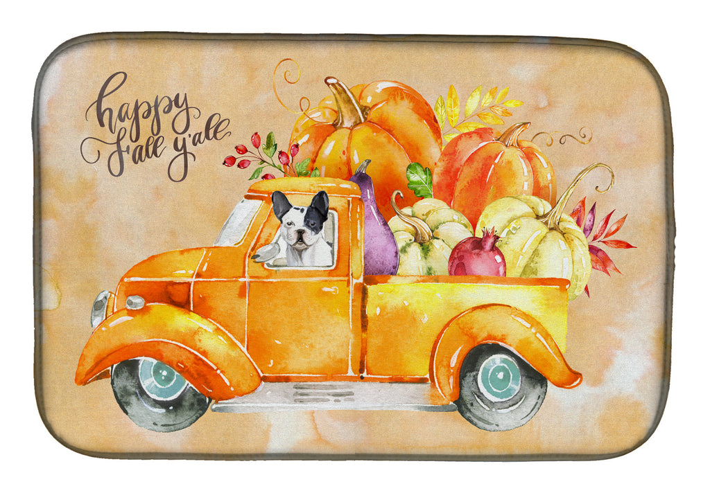 Fall Harvest French Bulldog Dish Drying Mat Absorbent Dish Drying Mat Pad for Kitchen Counter Dish Drainer Mat for Countertop, 14 x 21", Multicolor