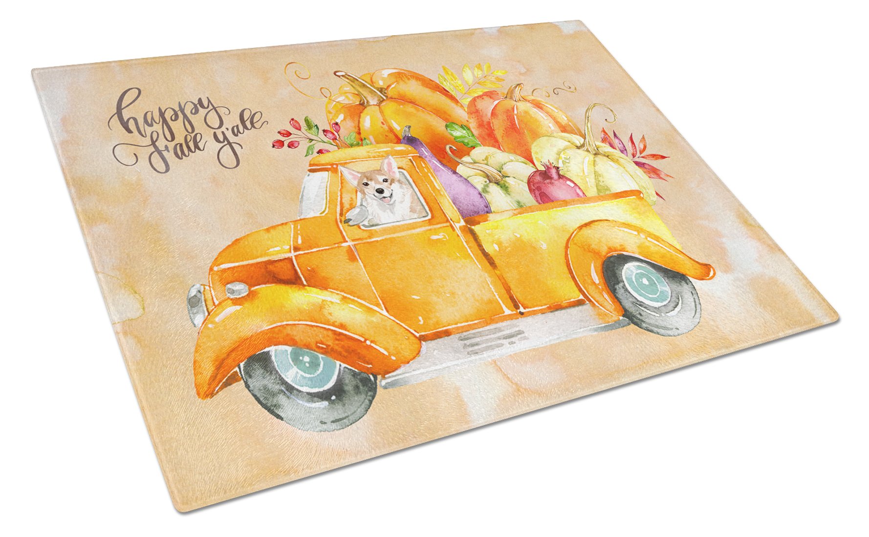 Fall Harvest Corgi Cutting Board Tempered Glass Kitchen Cutting Surface, Heat Resistant Chopping, Non-Slip Feet, Food Prep & Serving