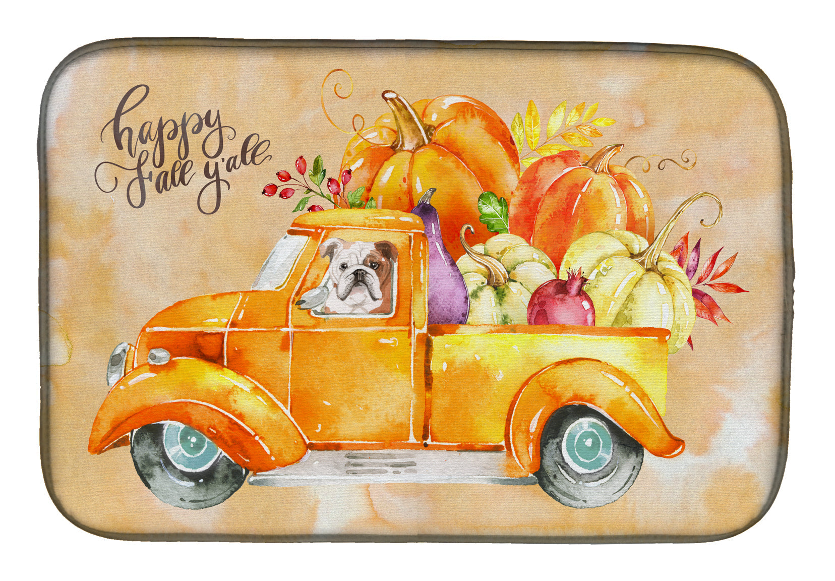 Fall Harvest English Bulldog Dish Drying Mat Absorbent Dish Drying Mat Pad for Kitchen Counter Dish Drainer Mat for Countertop, 14 x 21", Multicolor