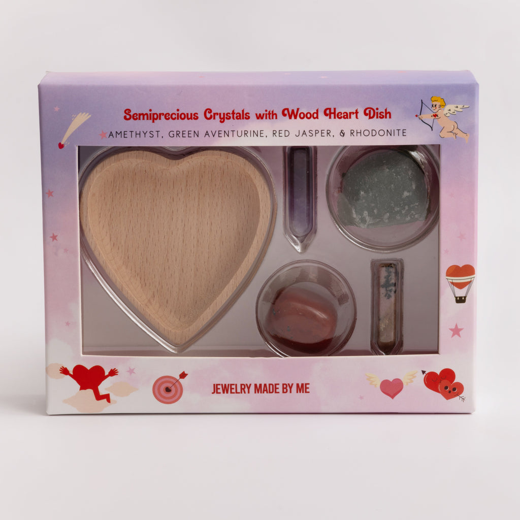 Semiprecious Pocket Crystals with Carved Heart Trinket Tray Gift Set