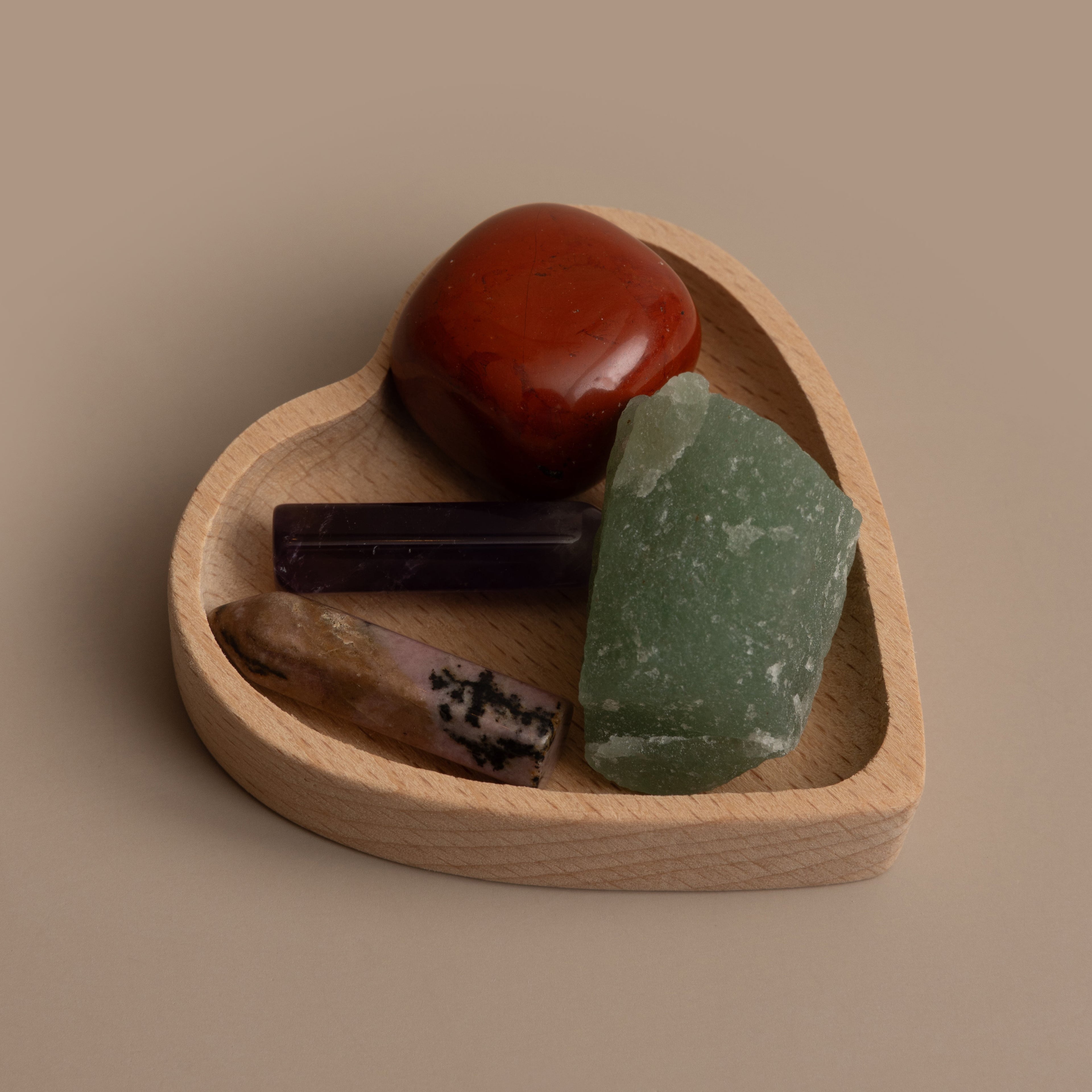 Semiprecious Pocket Crystals with Carved Heart Trinket Tray Gift Set