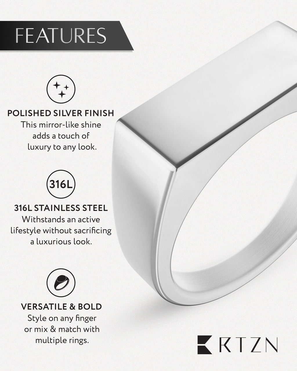 Rectangle Silver Signet Rings (Polished)