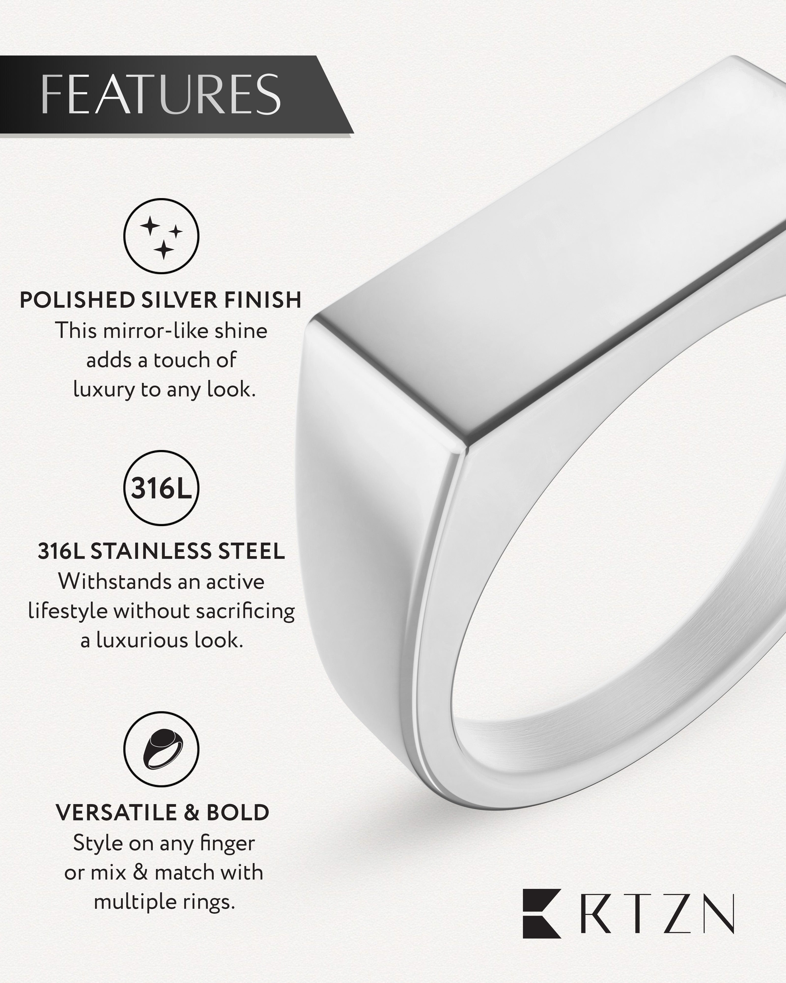 Rectangle Silver Signet Rings (Polished)