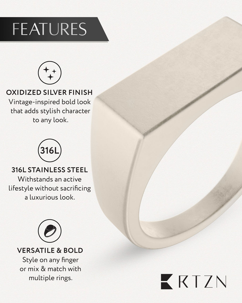Rectangle Signet Rings (Oxidized)