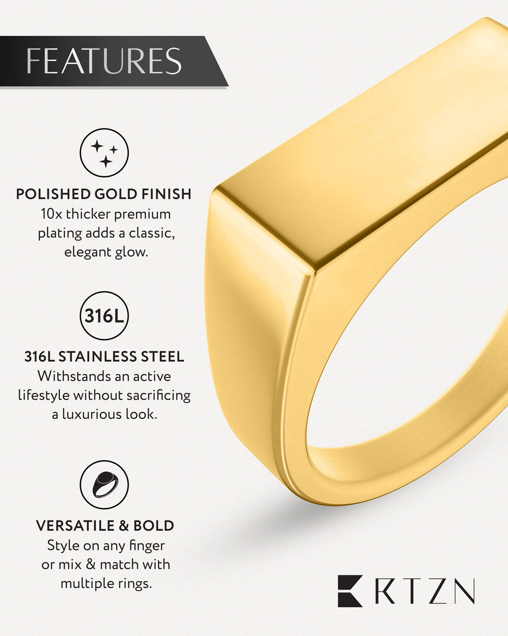Rectangle Signet Rings (Gold)