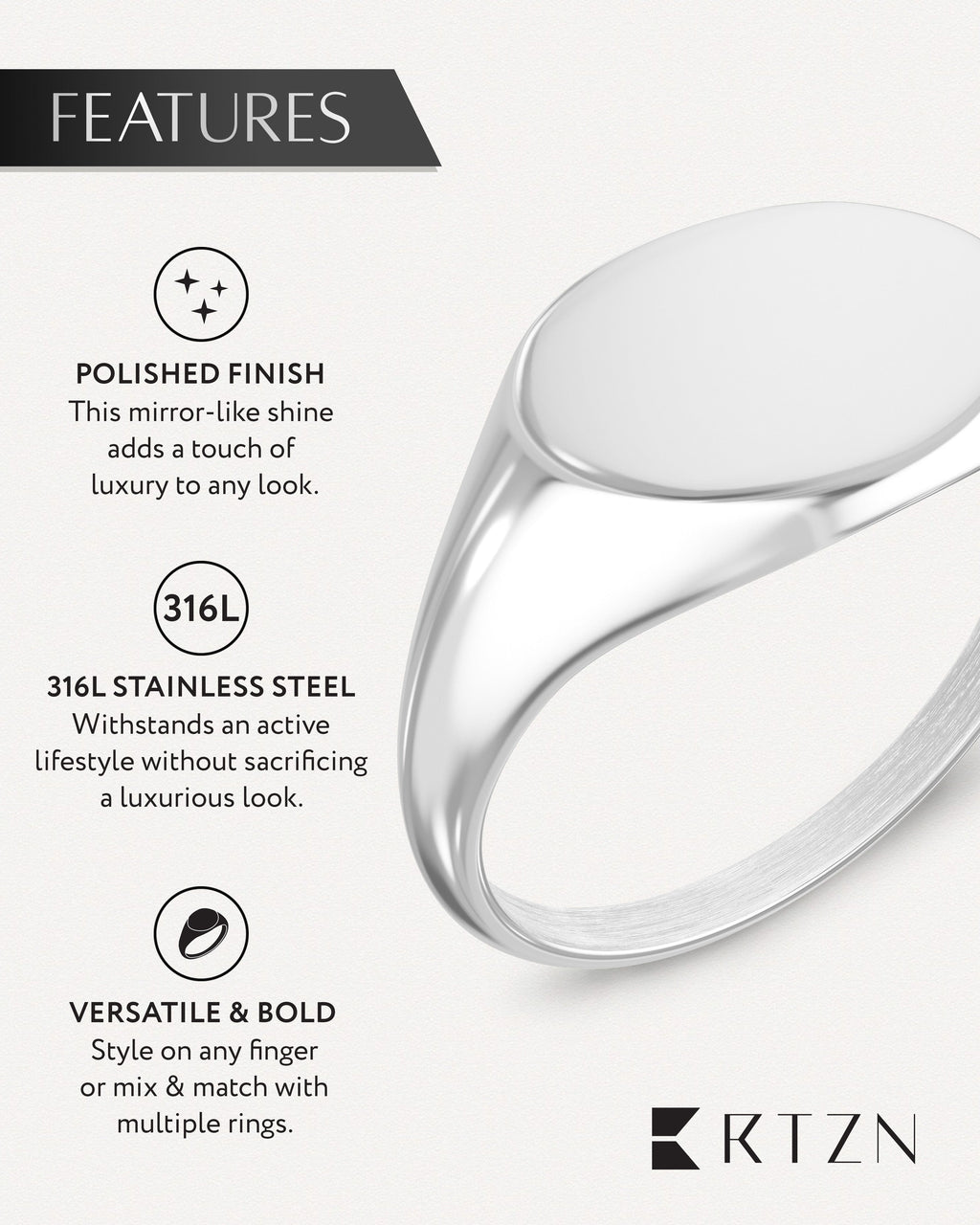 Silver Round Signet Rings (Polished)