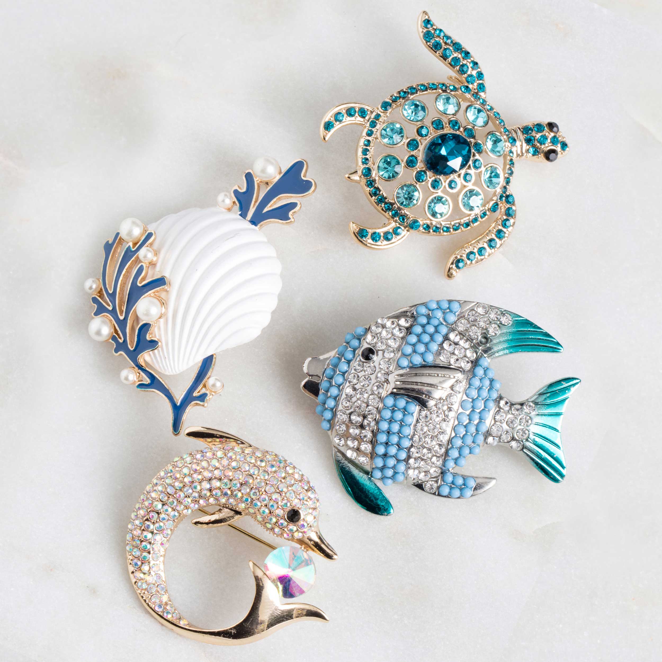 Ombré Pavé Blue and White Striped Angelfish Brooch