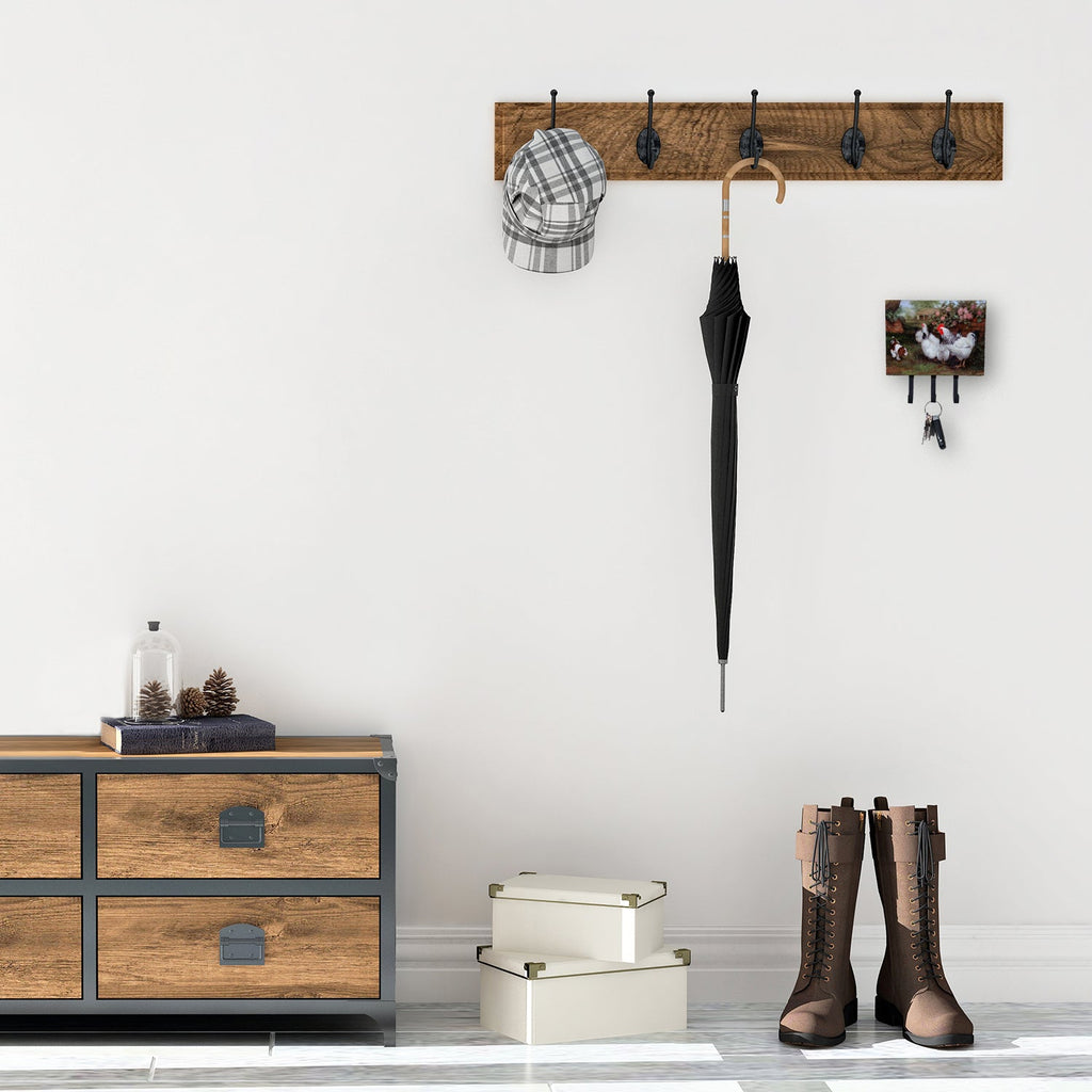 Chickens, Hens and Puppy Leash or Key Holder Wall Hooks, Coat Rack Wall Mount, for Hanging Keys, Towels, Aprons, Leashes