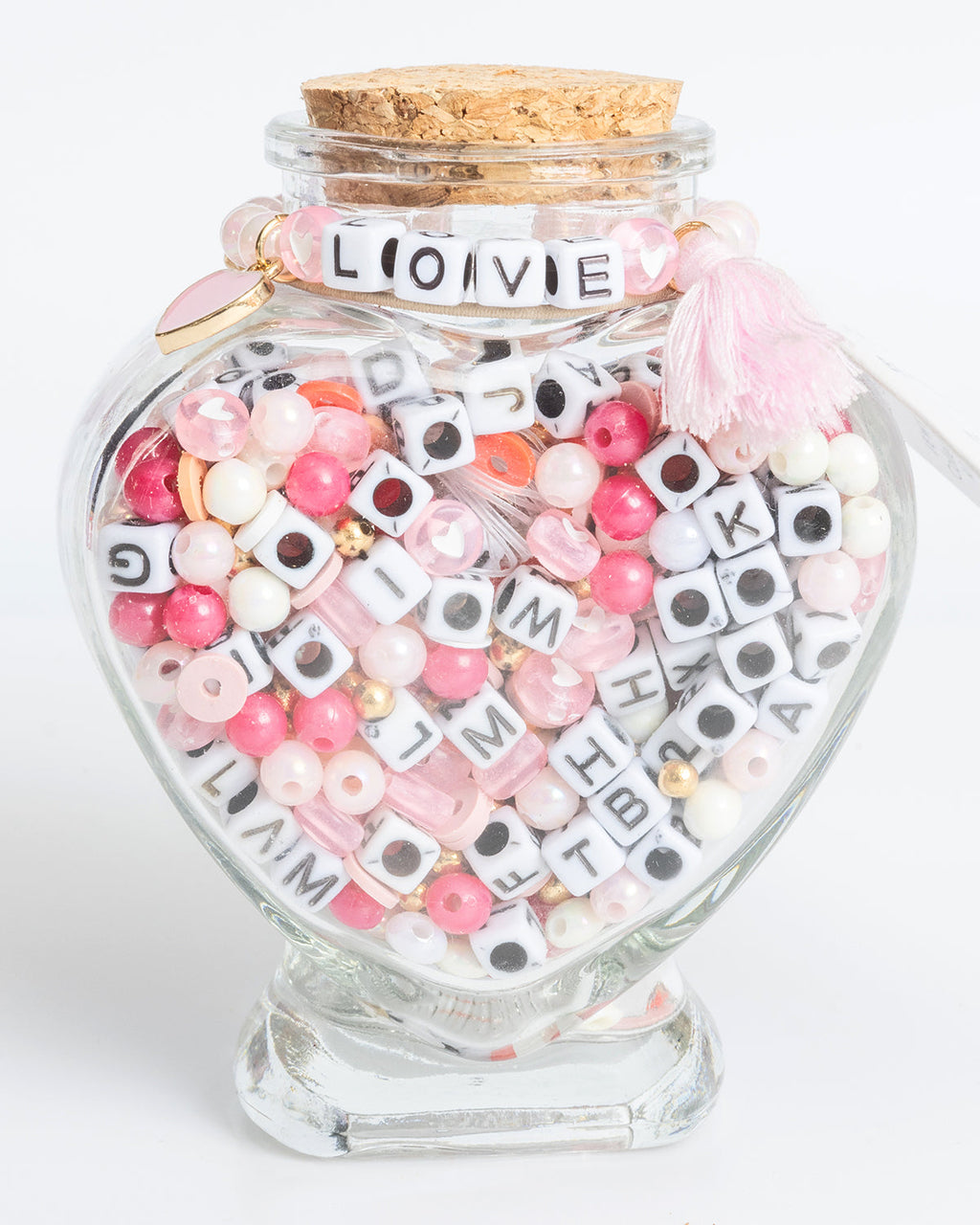 White & Pink Heart Bead Jar