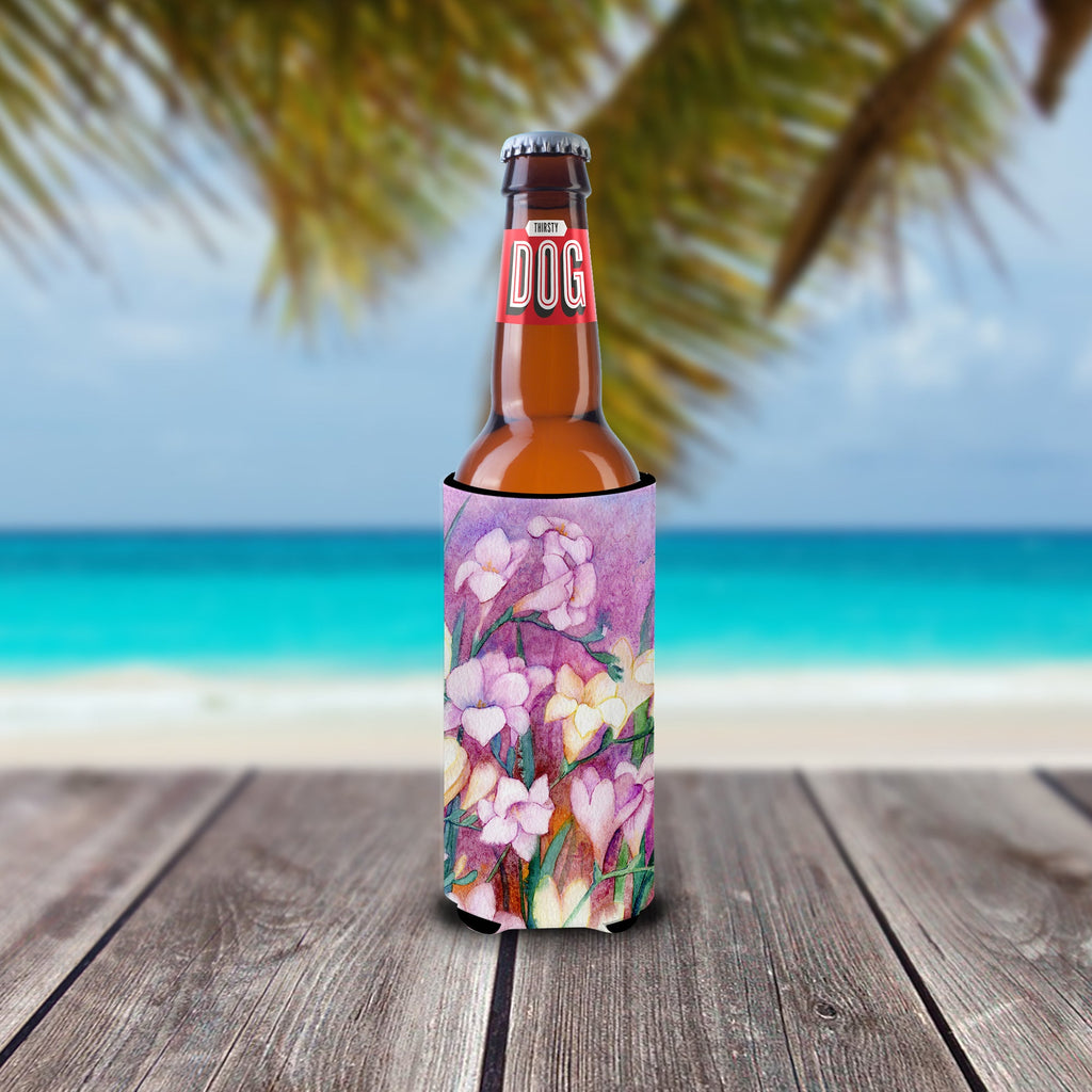 Freesias Slim Can Hugger , Insulated Foam Hugger for 12 oz Slim Cans, Beer Bottles & Water Bottles, Printed in USA