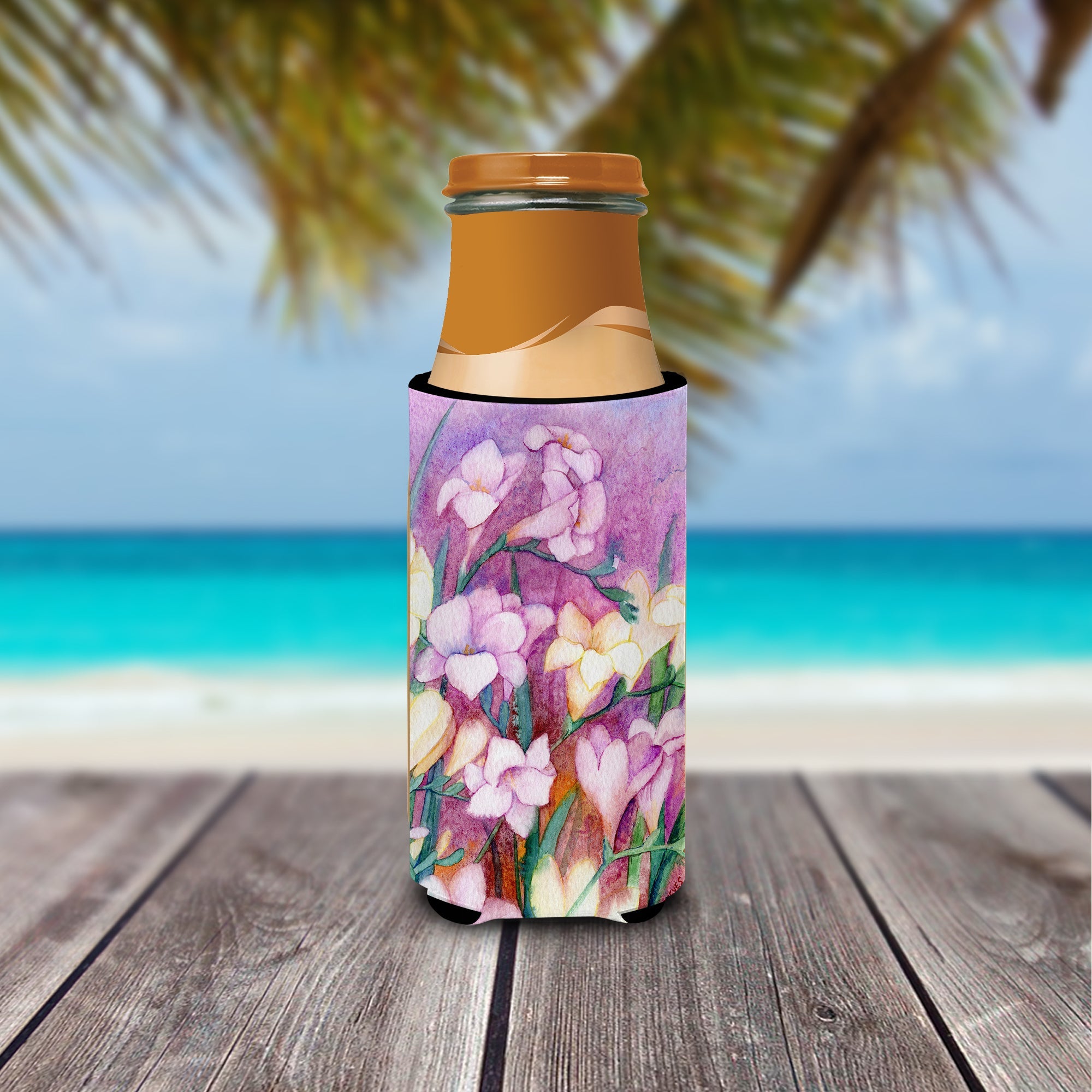 Freesias Slim Can Hugger , Insulated Foam Hugger for 12 oz Slim Cans, Beer Bottles & Water Bottles, Printed in USA