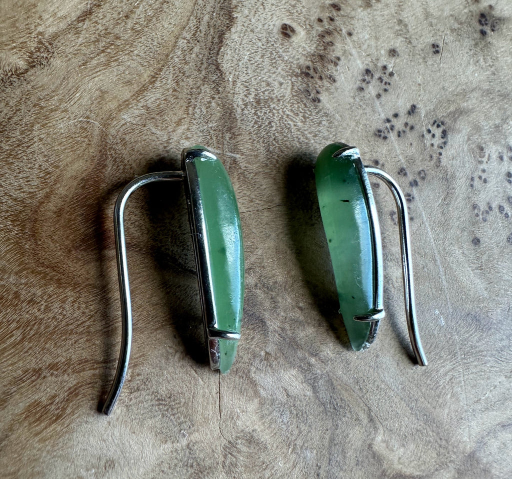 Canadian Jade Ear Climbers Earrings On Sterling Silver