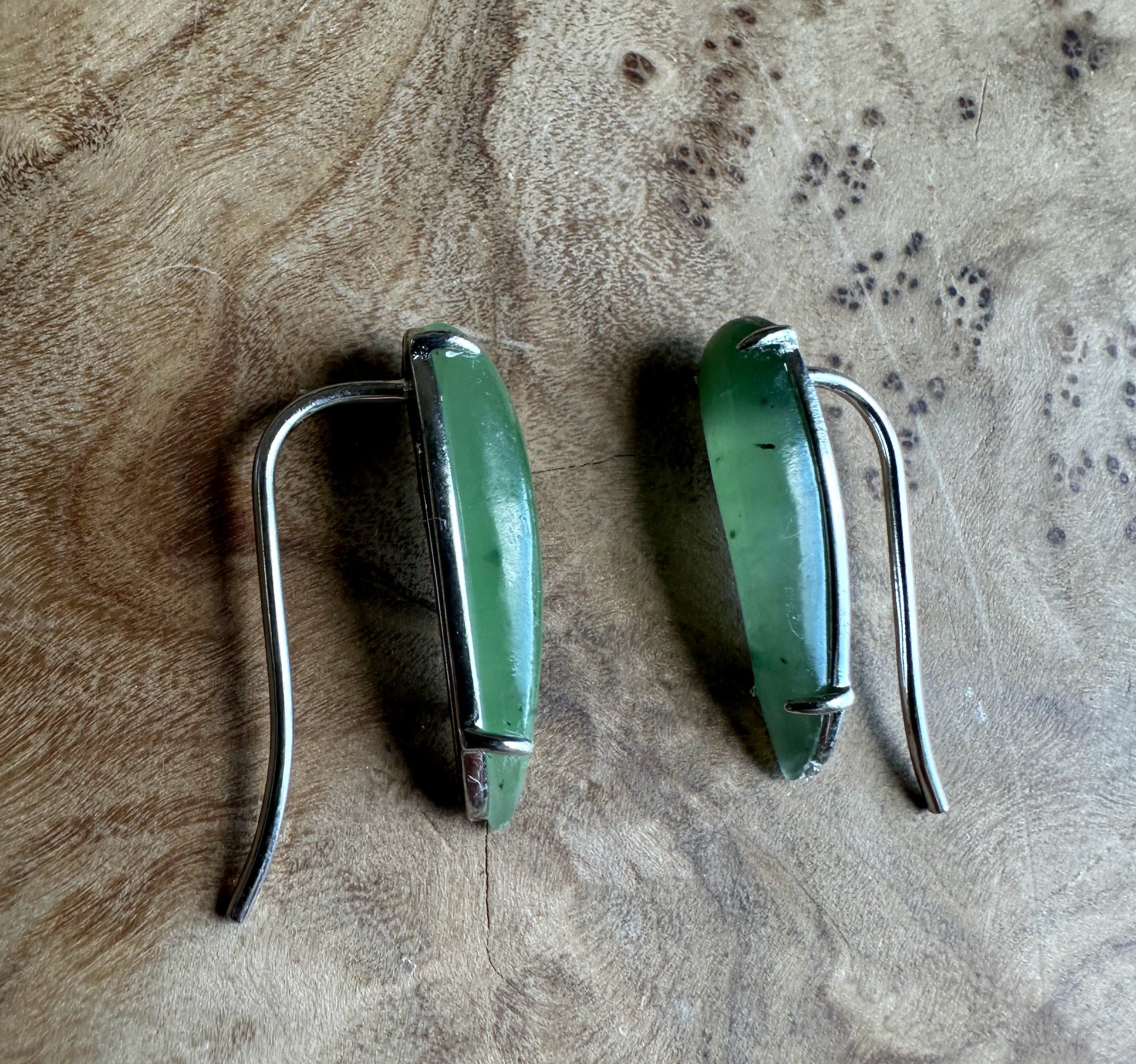 Canadian Jade Ear Climbers Earrings On Sterling Silver