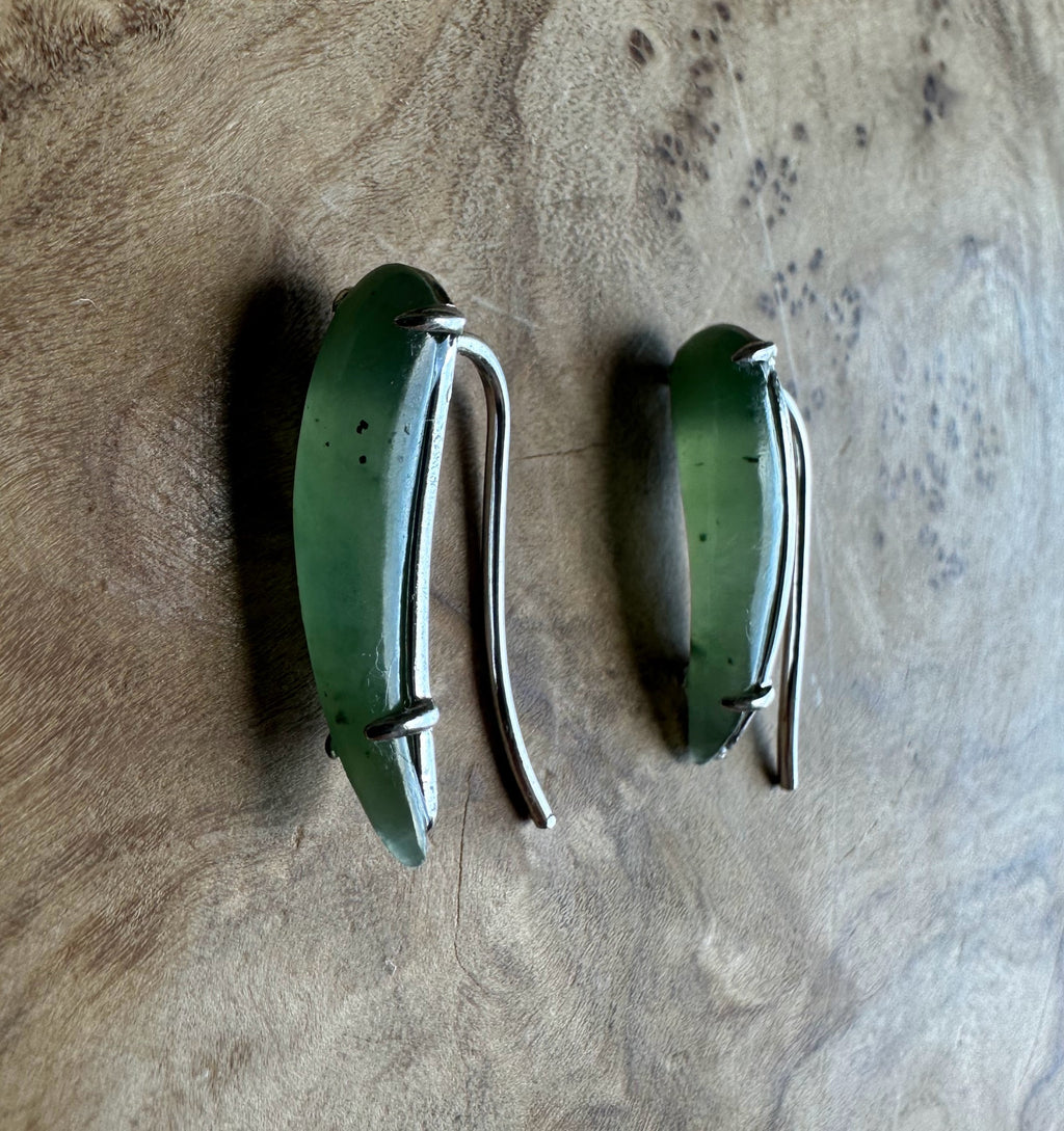 Canadian Jade Ear Climbers Earrings On Sterling Silver