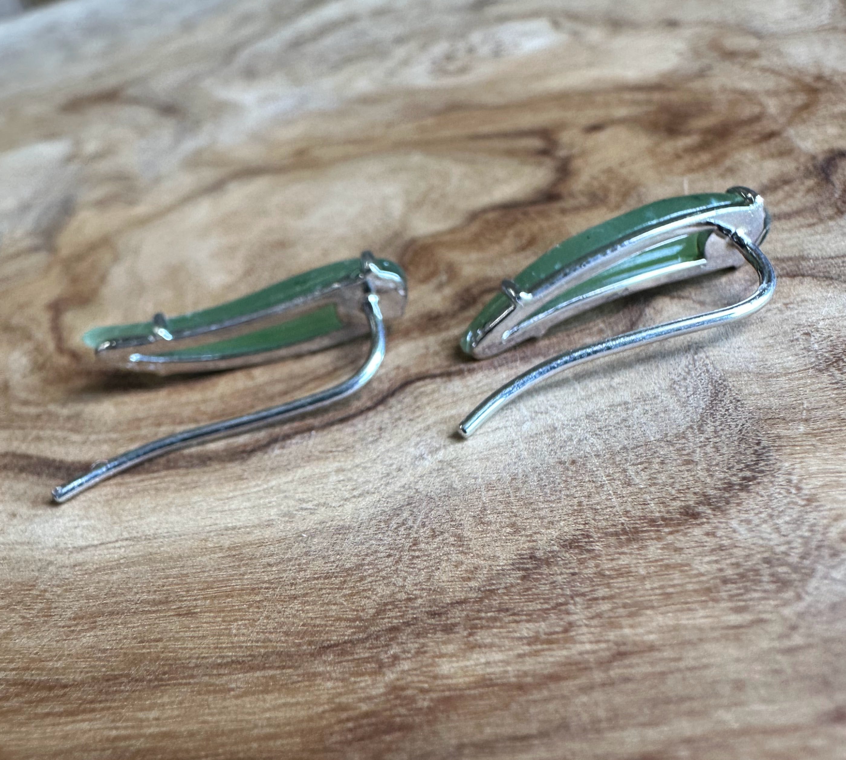 Canadian Jade Ear Climbers Earrings On Sterling Silver