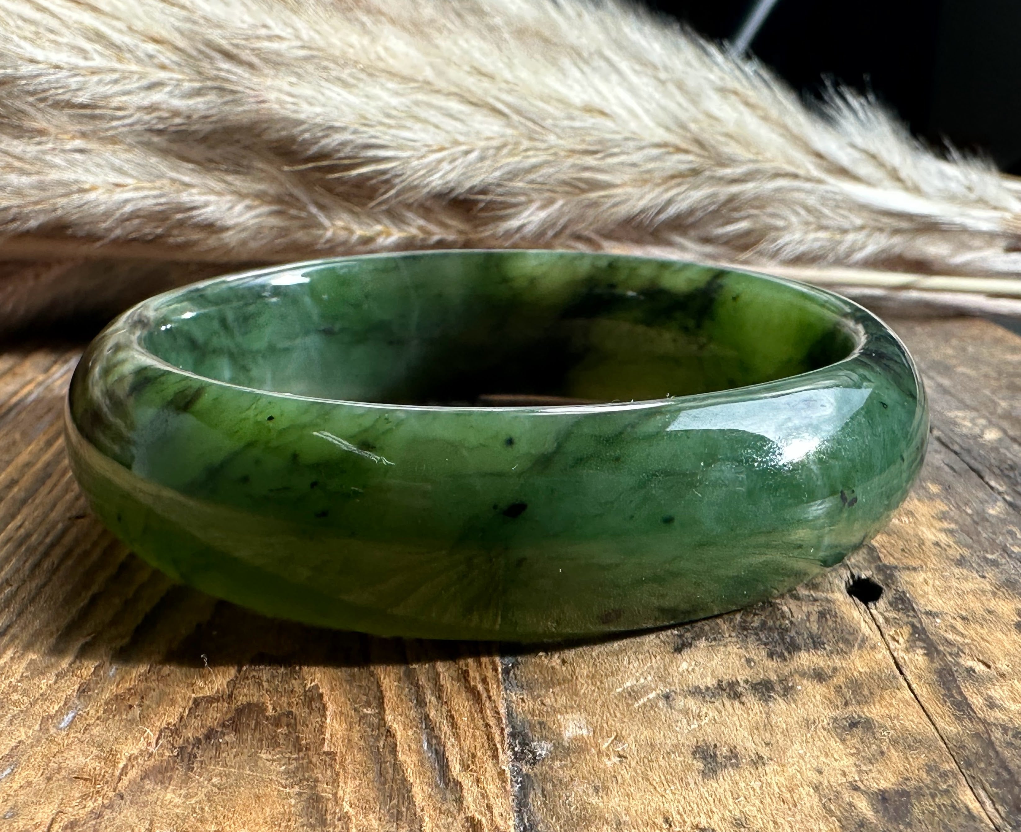 Wide Jade Bangles 15mm, Sizes 52