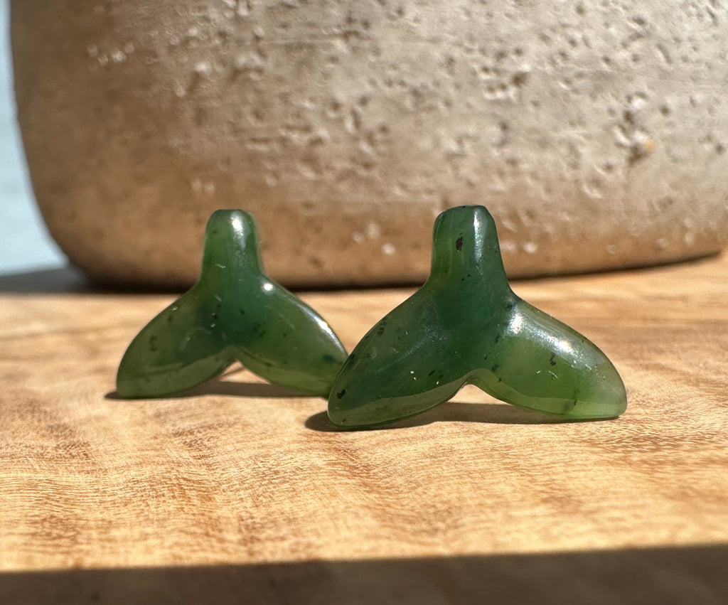 Jade Whale Tail Stud Earrings, 15mm