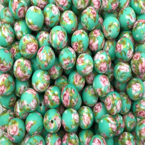 P303 VICTORIAN FLORAL TURQUOISE 15MM PRINT (10ct)
