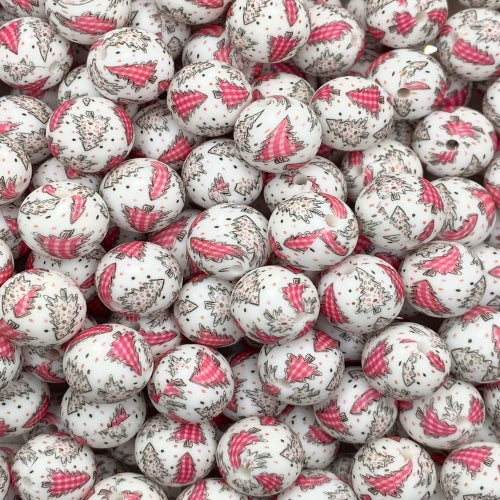 P573 PINK CHRISTMAS TREES 15MM PRINT (10ct)