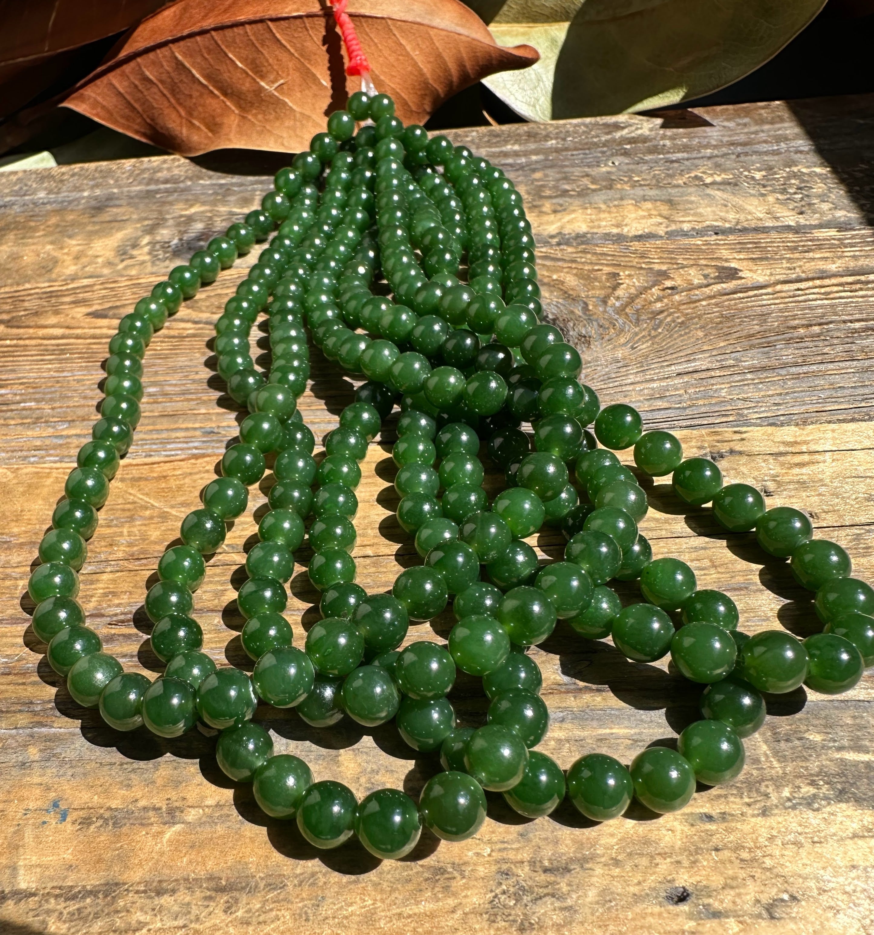 A Grade Dark Green 7mm Nephrite Jade Beads, unstrung 16"