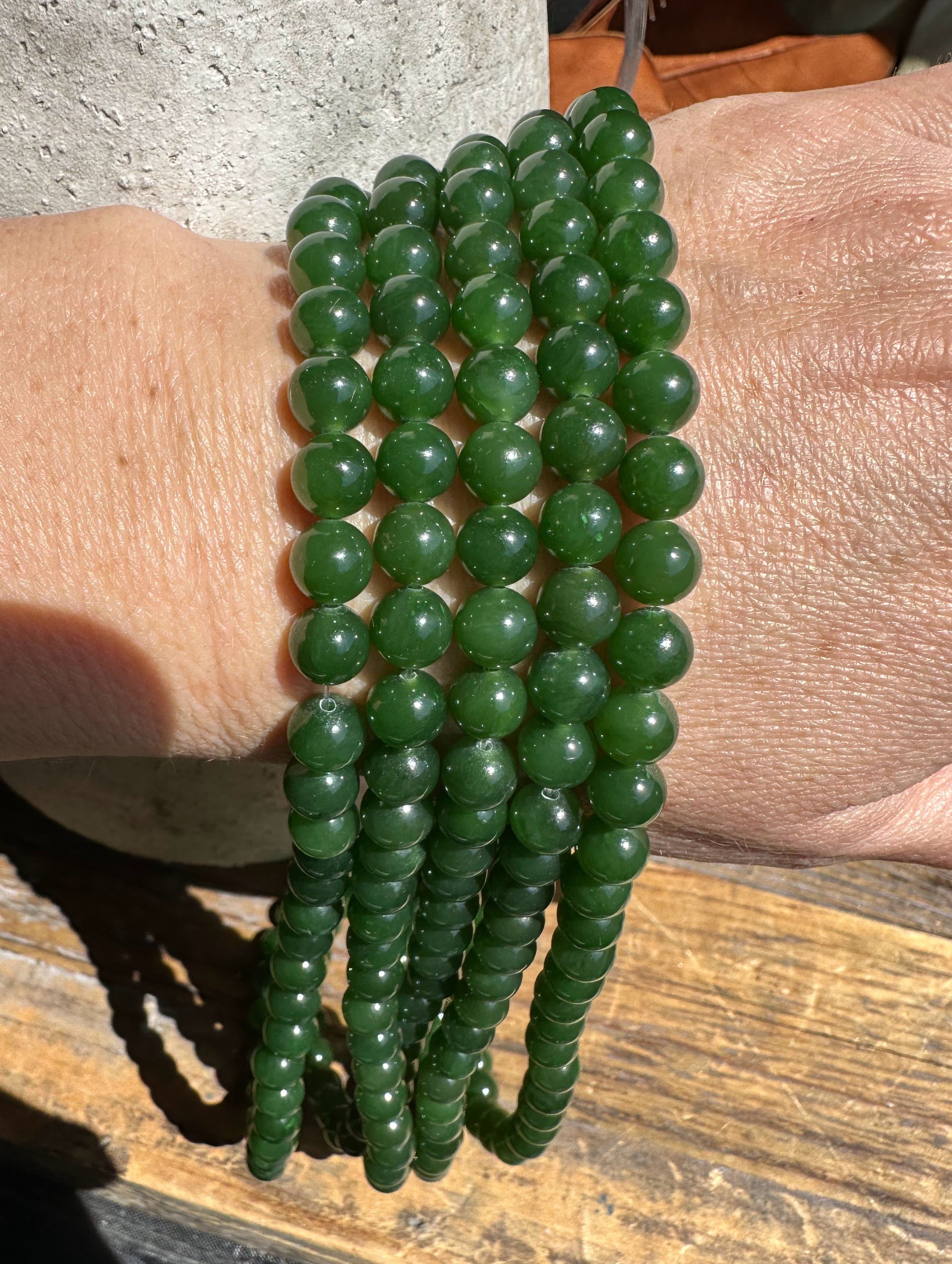A Grade Dark Green 7mm Nephrite Jade Beads, unstrung 16"