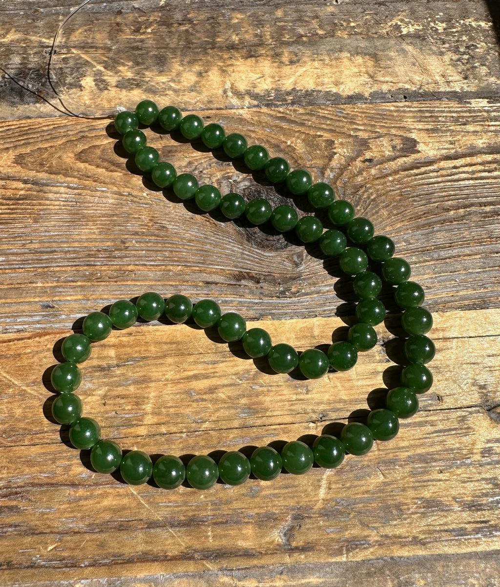 A Grade Dark Green 7mm Nephrite Jade Beads, unstrung 16"