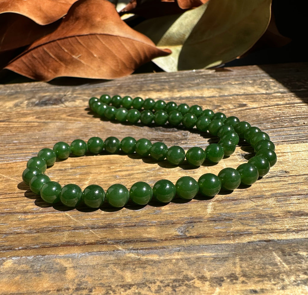 A Grade Dark Green 7mm Nephrite Jade Beads, unstrung 16"