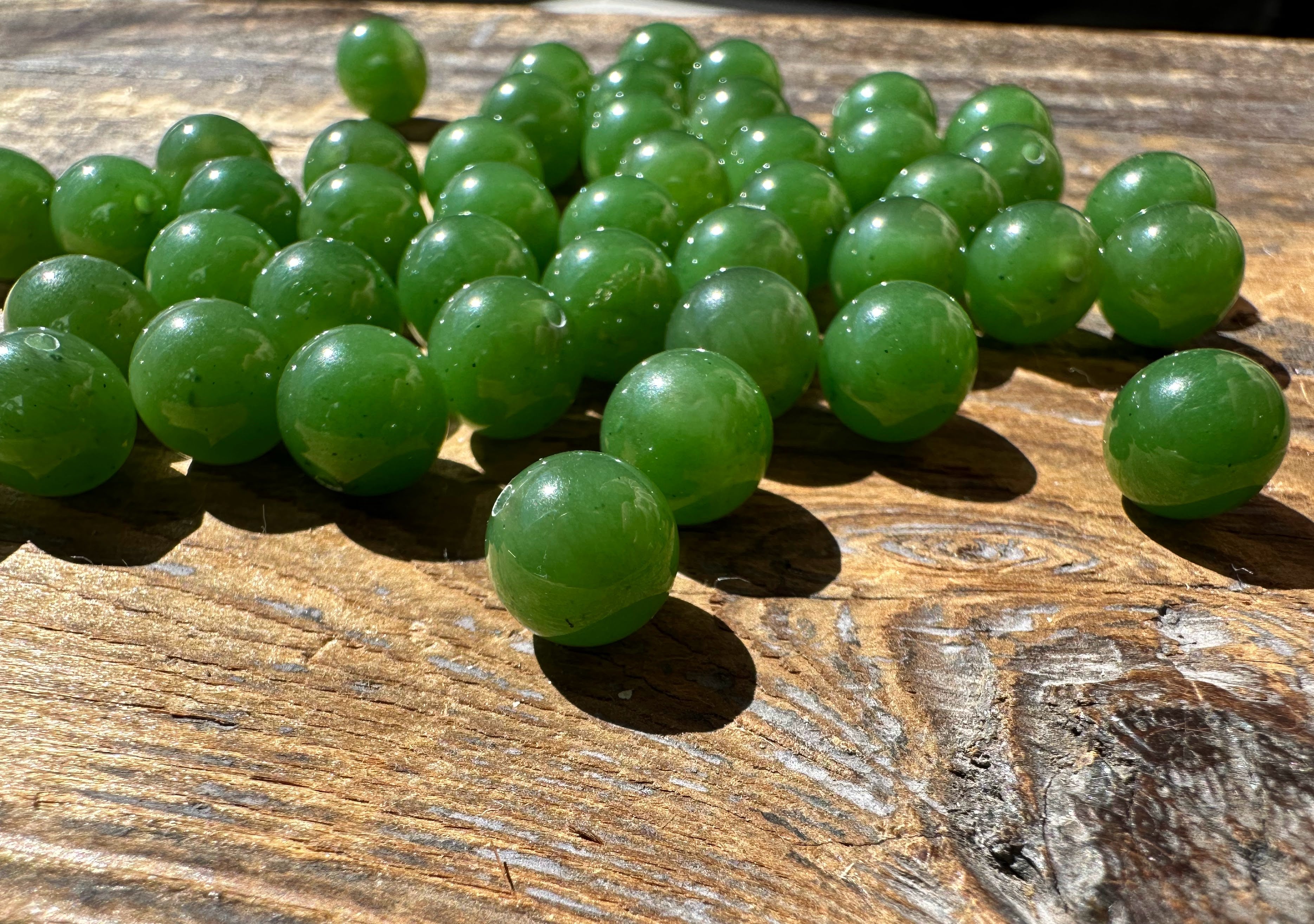 A+ Half Drilled 8mm Canadian Jade Beads