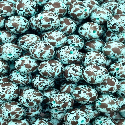 P516 TURQUOISE COW SPLATTER 15MM PRINT (10ct)