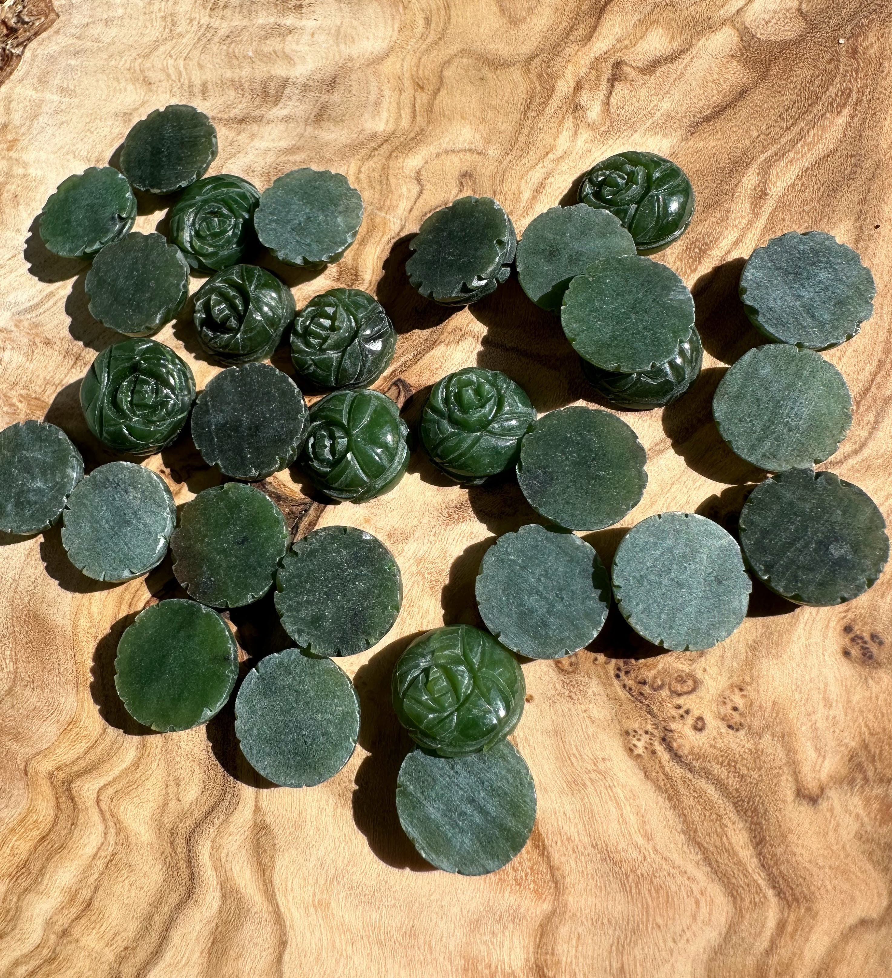 Vintage Dark Green Jade Rose Cabochon - 14mm