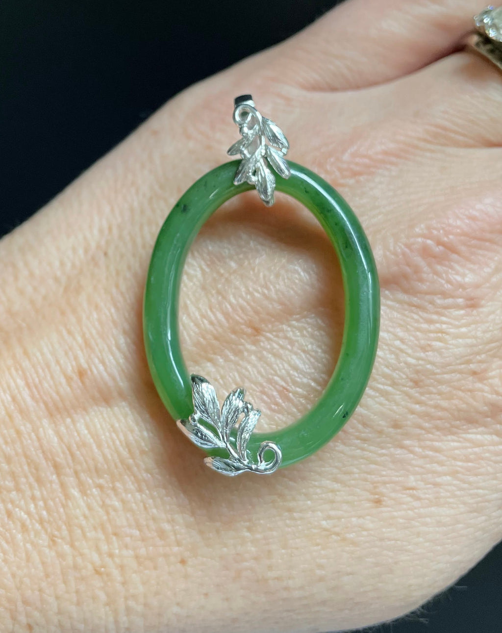 Jade Sterling Silver Oval Pendant, 35mm