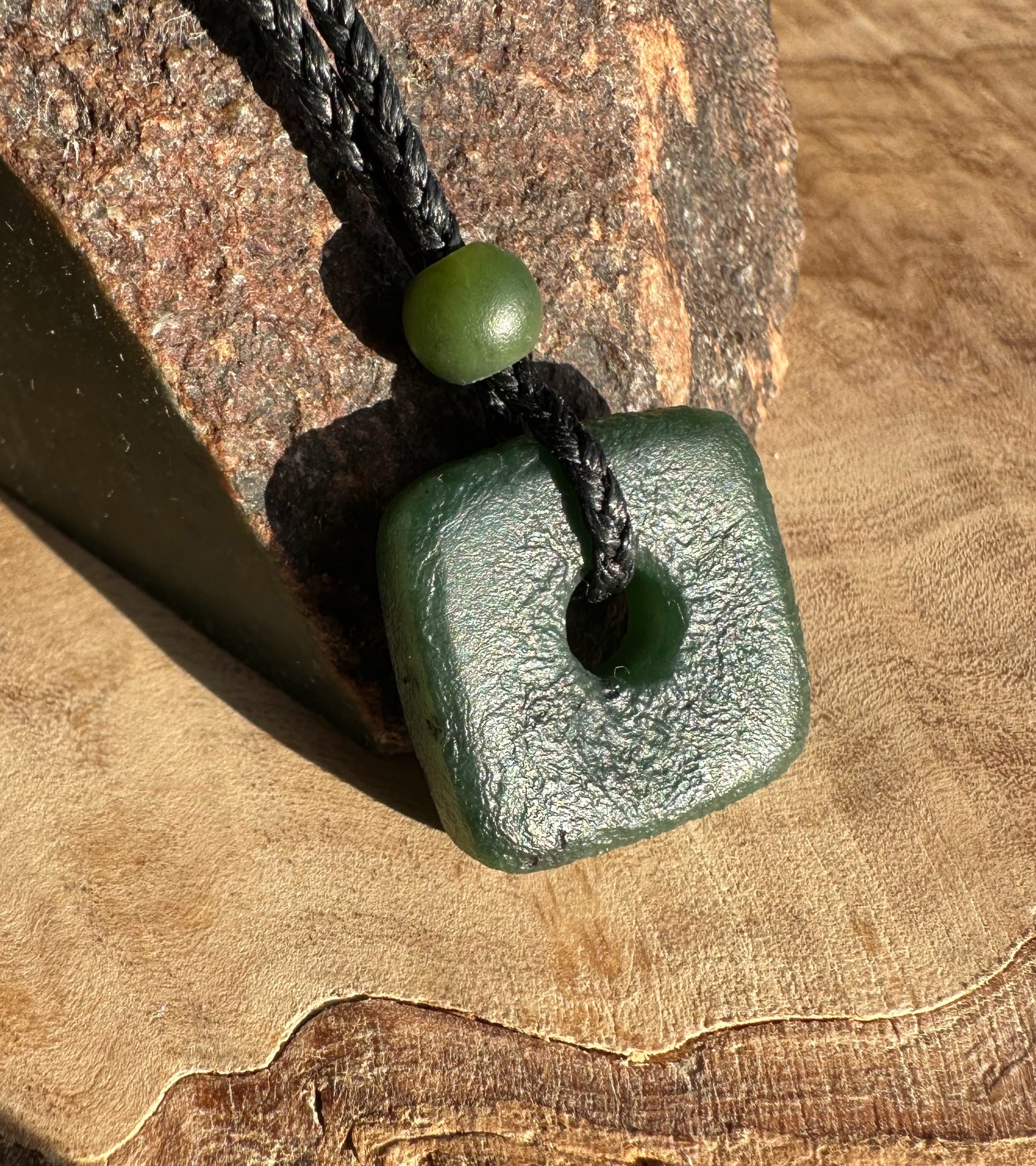 Canadian Jade Textured Square Pendant - 20mm - 3085-1
