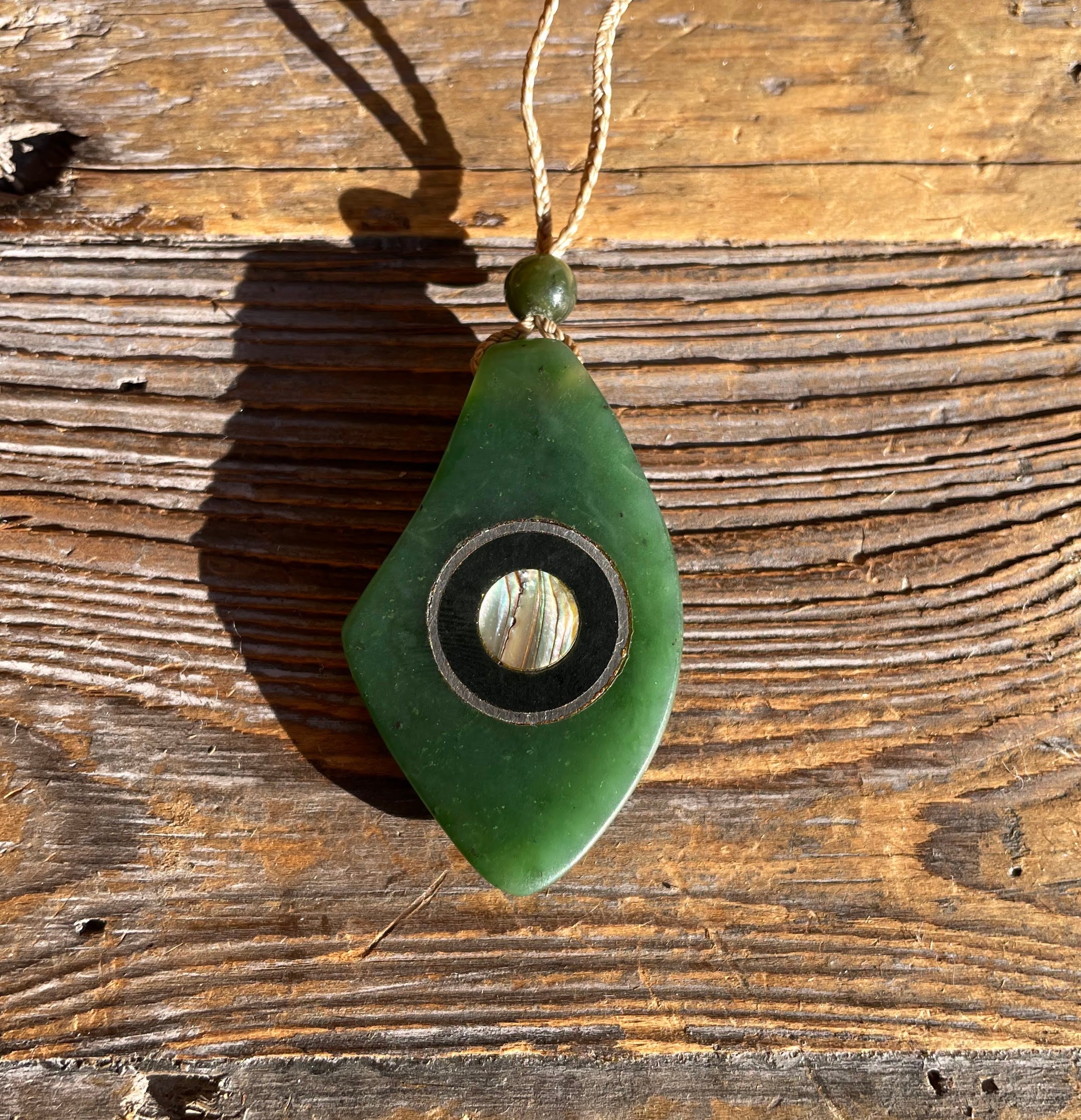 Jade Pendant, with Australia Jade and Abalone Inlay, 1.75"